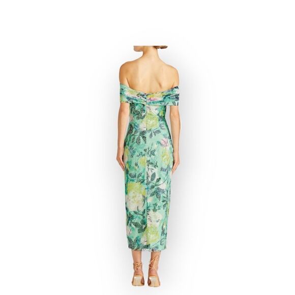 ML Monique Lhuillier Allie Floral Print Lace Midi Dress Off Shoulder Size 2 - Picture 3 of 16